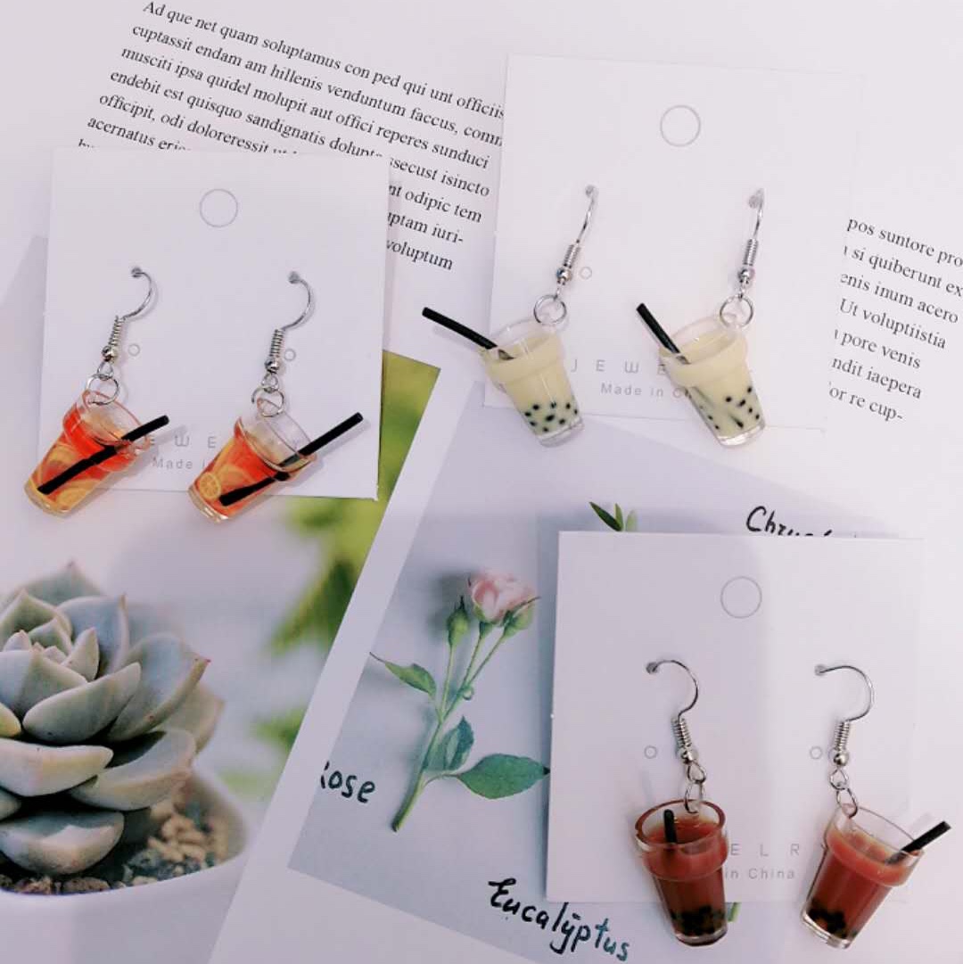 Lovely fun lemon milk tea cup earrings thumbnail
