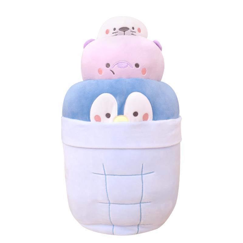 Penguin Story throw pillow, 46cm blue