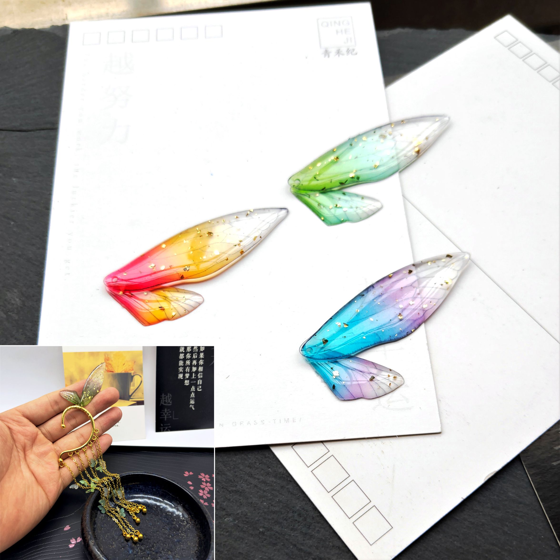 手工制作diy耳环发饰材料 单翅膀蜻蜓翼饰品吊坠配件古风发簪步摇