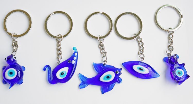 Mixed glass handcrafted blue eye keychain pendant EVIL EYES Item Picture