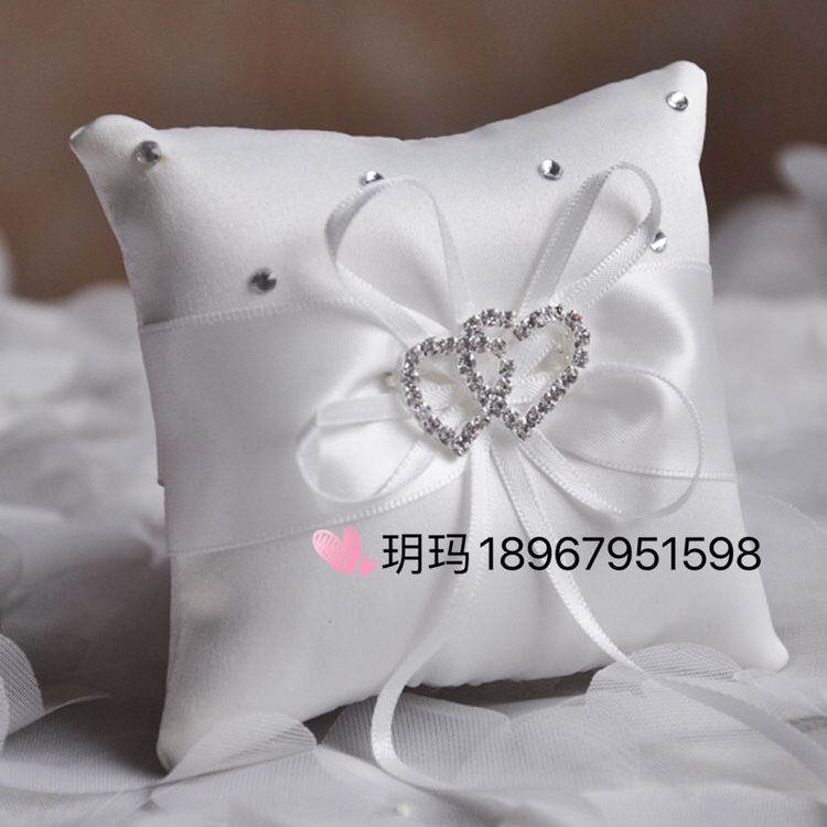 亚马逊新娘婚礼戒枕手工欧式结婚戒拖蝴蝶结心钻10*10戒指托产品图