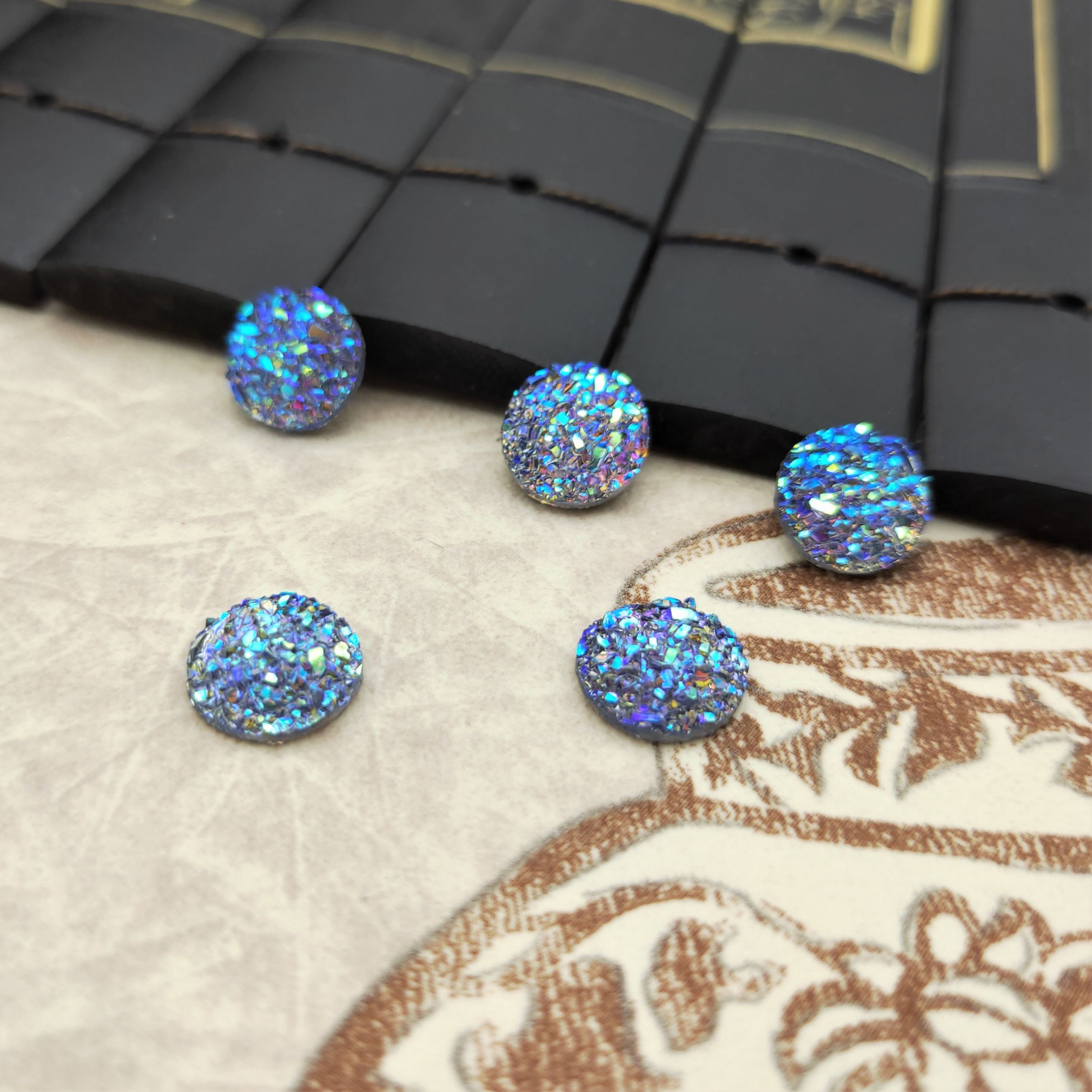 New 10mm round resin starry diamond mineral surface patch concave-convex stud necklace diy accessory Item Picture