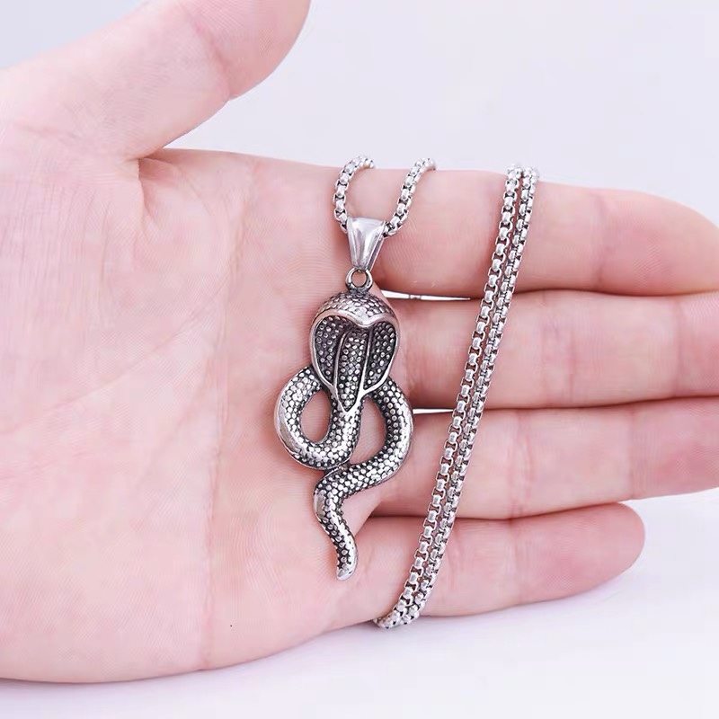 Titanium steel glasses, snake-shaped necklace, men's Korean style, simple and trendy, hiphop personality pendant, versatile for students and fashionistas details Picture