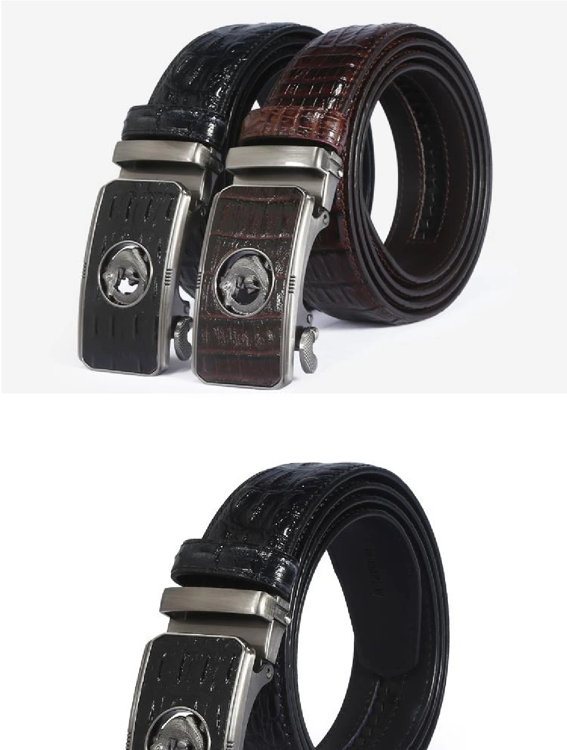 New crocodile-patterned alloy self-locking belt for business men, a best-selling product at street stalls, factory direct sales belt detail image 9