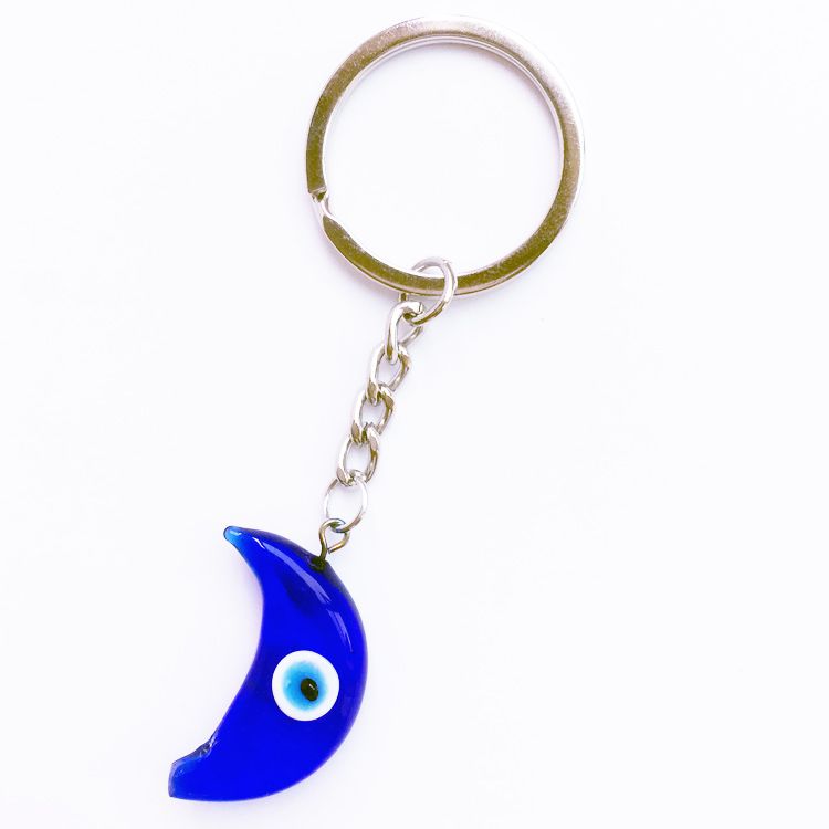 Moon-shaped glass handcrafted blue eye keychain pendant EVIL EYES