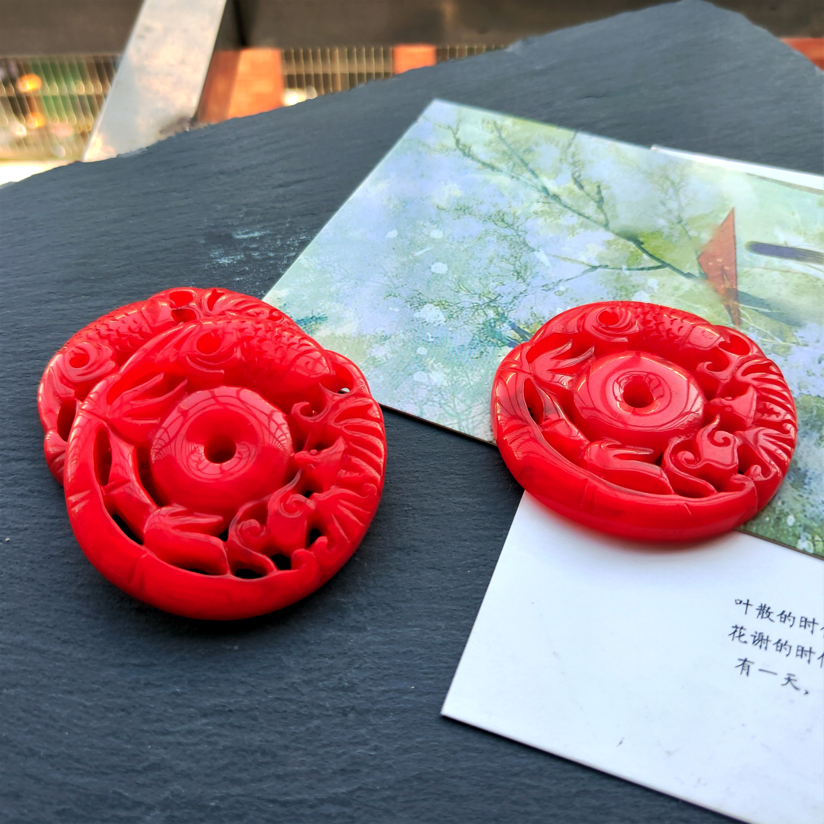 New resin hollowed-out ancient-style waist pendant with fish, ancient-style Hanfu non-walking tassel pendant, imitation jade pendant detail image 5