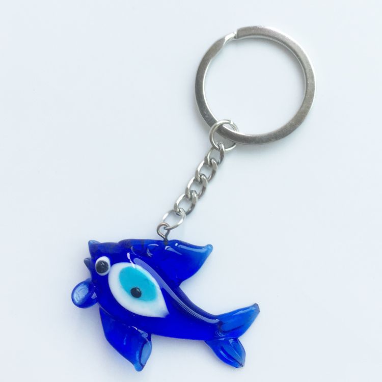 Goldfish-shaped glass handcrafted blue eye keychain pendant EVIL EYES