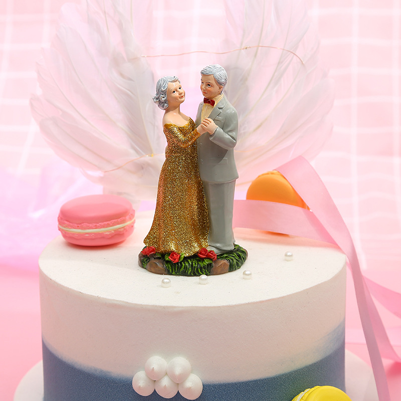 简约创意工艺品生日蛋糕烘焙装饰品寿星公寿星婆金婚银婚摆件批发