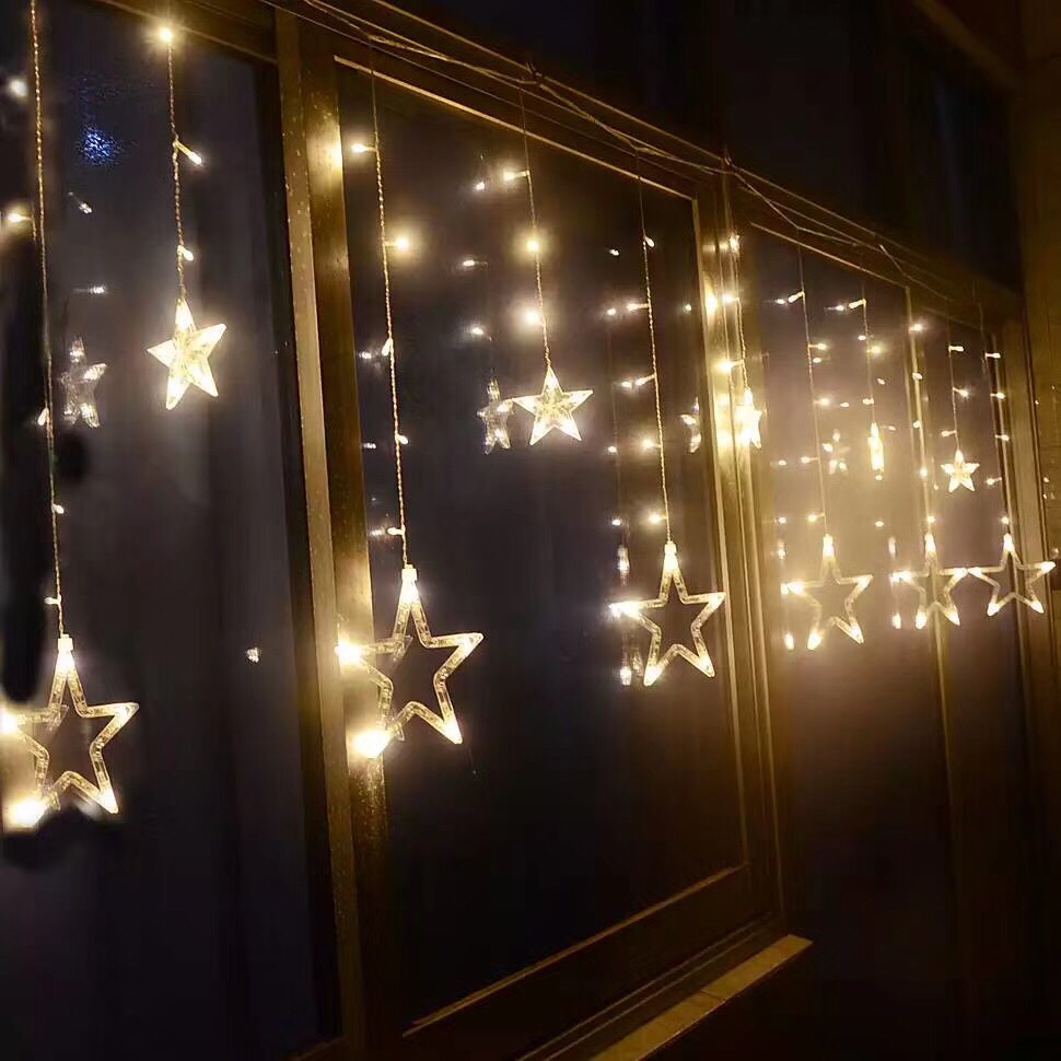 少女LED多彩星星闪灯串灯浪漫房间装饰灯大小五角星冰条白底实物图
