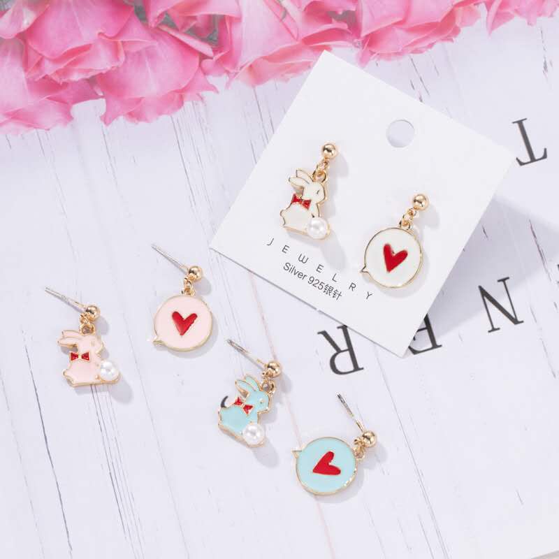 925 silver needle fun cute rabbit AB earrings thumbnail