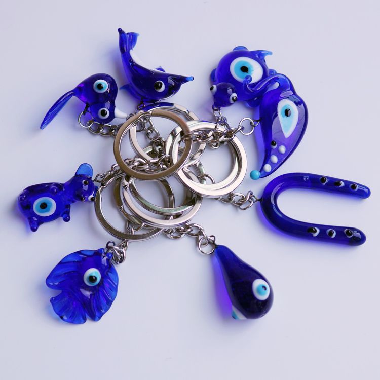 Mixed glass handcrafted blue eye keychain pendant EVIL EYES