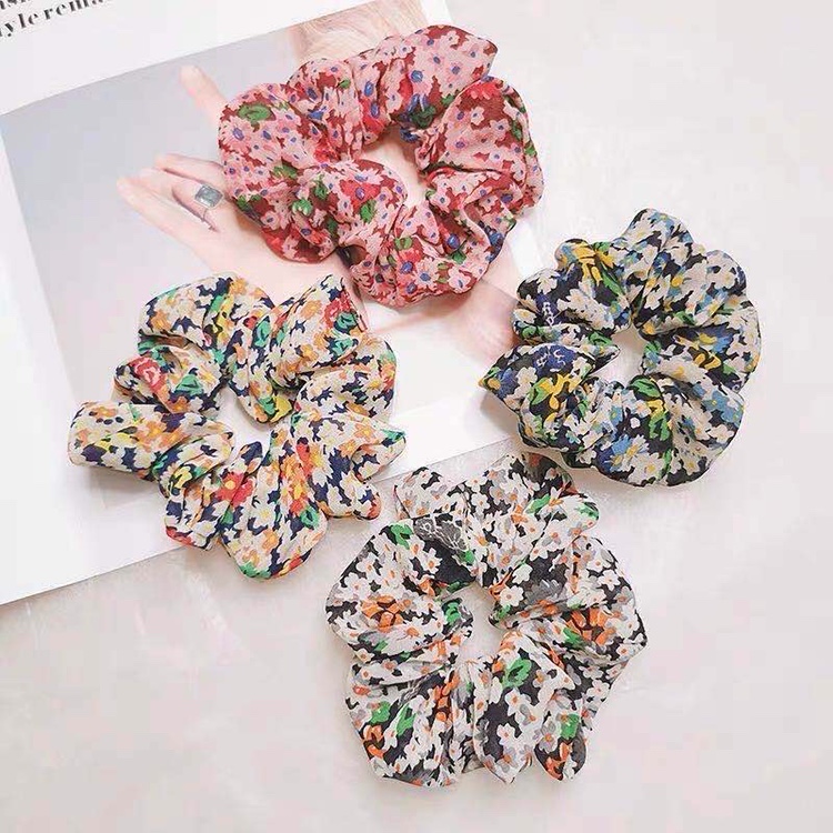 Chiffon floral large intestine ring Korean-style beautiful and happy Hong Kong jewelry
