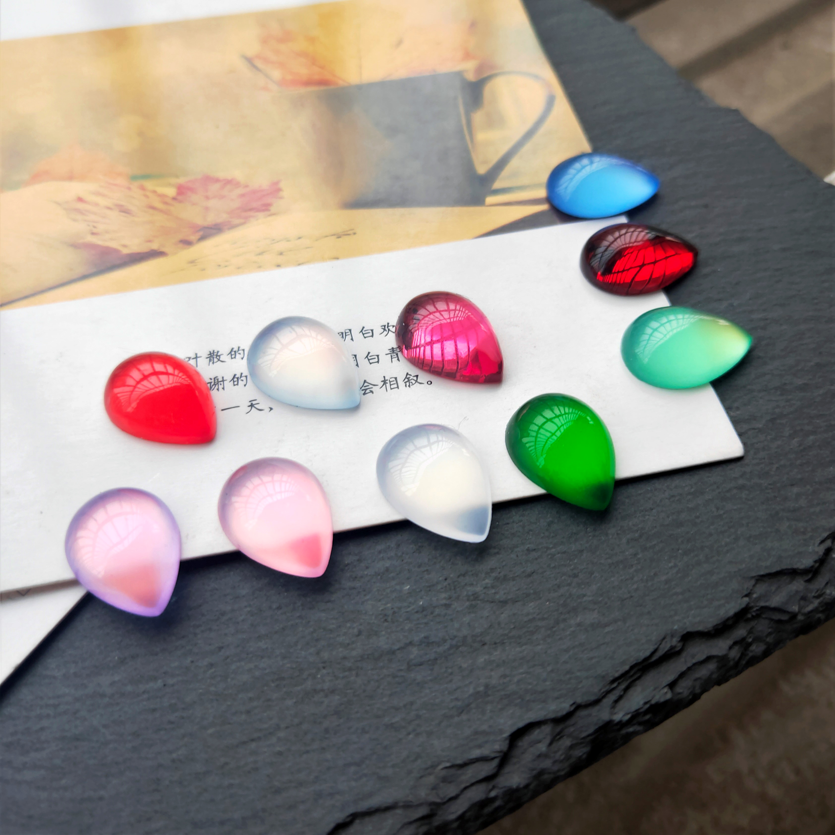 New resin glossy teardrop-shaped ring face, starry sky ring face, diy stepping hairpin, inlaid material, diy jewelry accessories detail image 1
