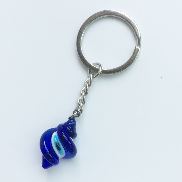 Twisted leaf-shaped glass handcrafted blue eye keychain pendant EVIL EYES