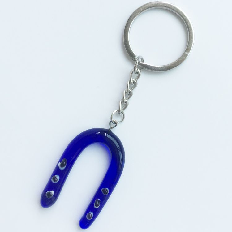 Horseshoe-shaped glass handcrafted blue eye keychain pendant EVIL EYES