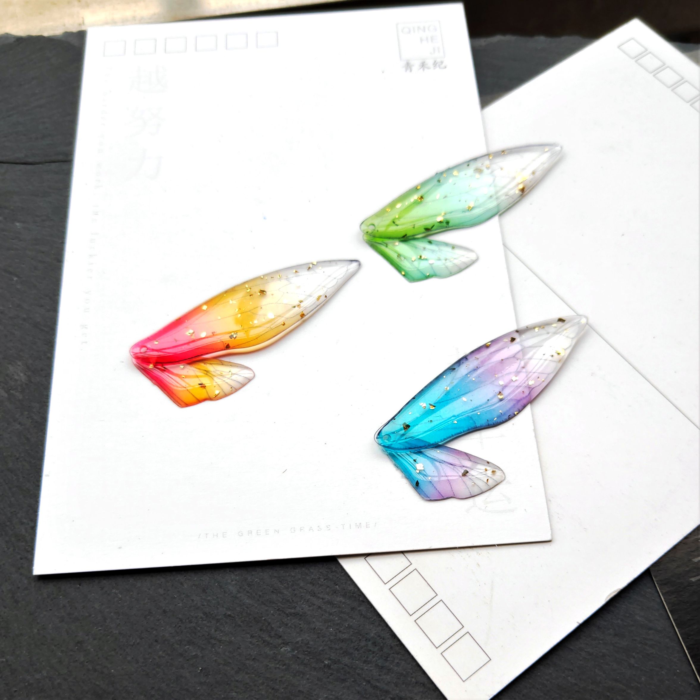 手工制作diy耳环发饰材料 单翅膀蜻蜓翼饰品吊坠配件古风发簪步摇白底实物图