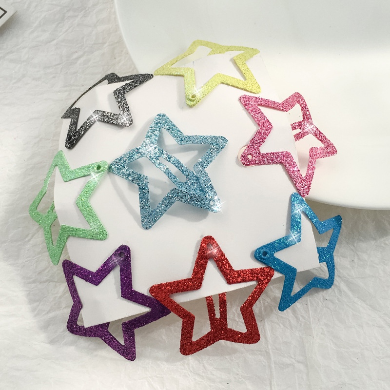 Cross-border European and American baking paint glitter Glitter 3cm five-star bb with scallion powder children's side clip hair card ins stall goods thumbnail