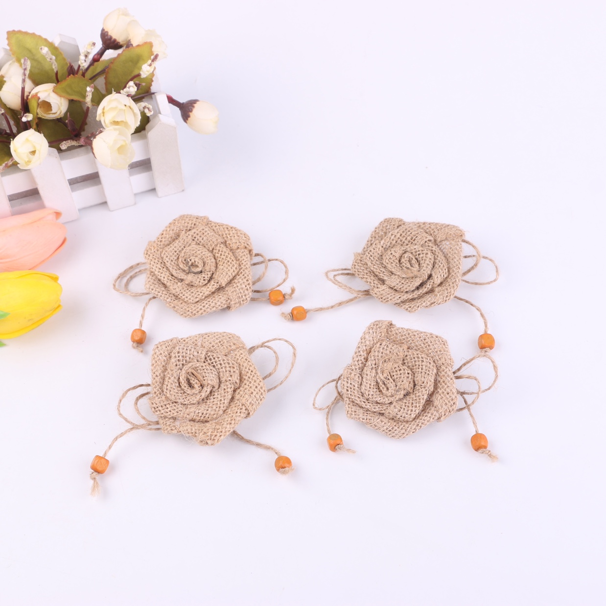 Wood bead linen flower thumbnail