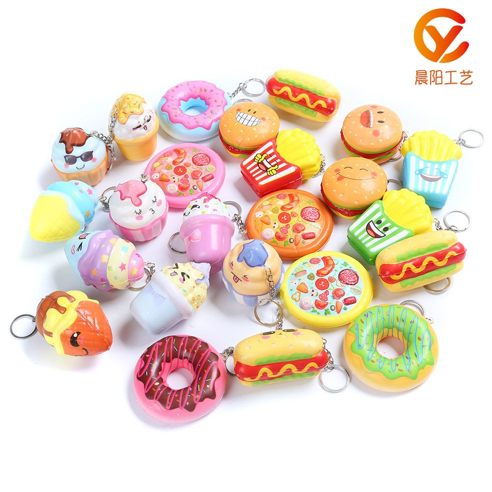 PU sponge toy cross-border domestic sales button release the new food key chain thumbnail