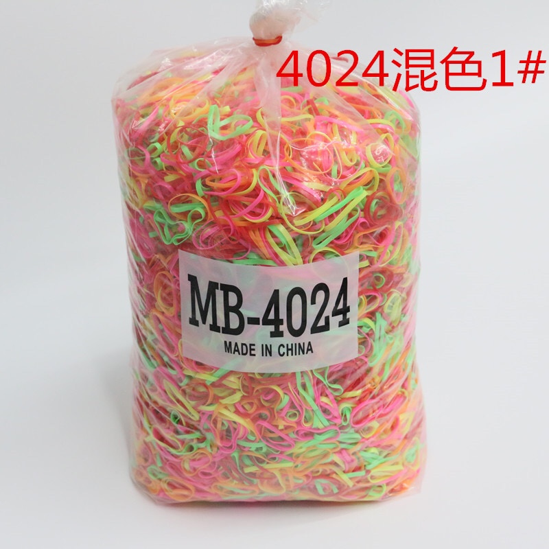 4024混色橡皮筋，直径２.５cm，1公斤22000根左右，1包2斤，1包起批，下单时注意，本品是按斤报价。加厚，质量也是加强，新料百拉不断，欢迎选购！细节图