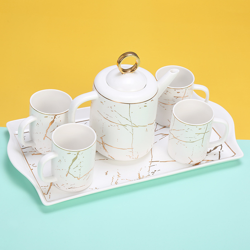 茶具/茶具套装/茶具礼品广告/羊脂白玉茶具描金/茶具礼品产品图