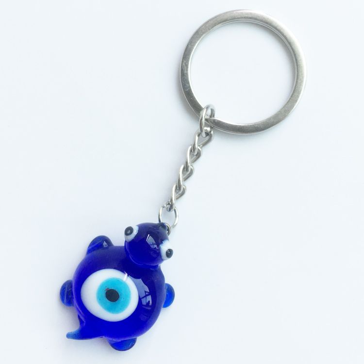 Turtle-shaped glass handcrafted blue eye keychain pendant EVIL EYES