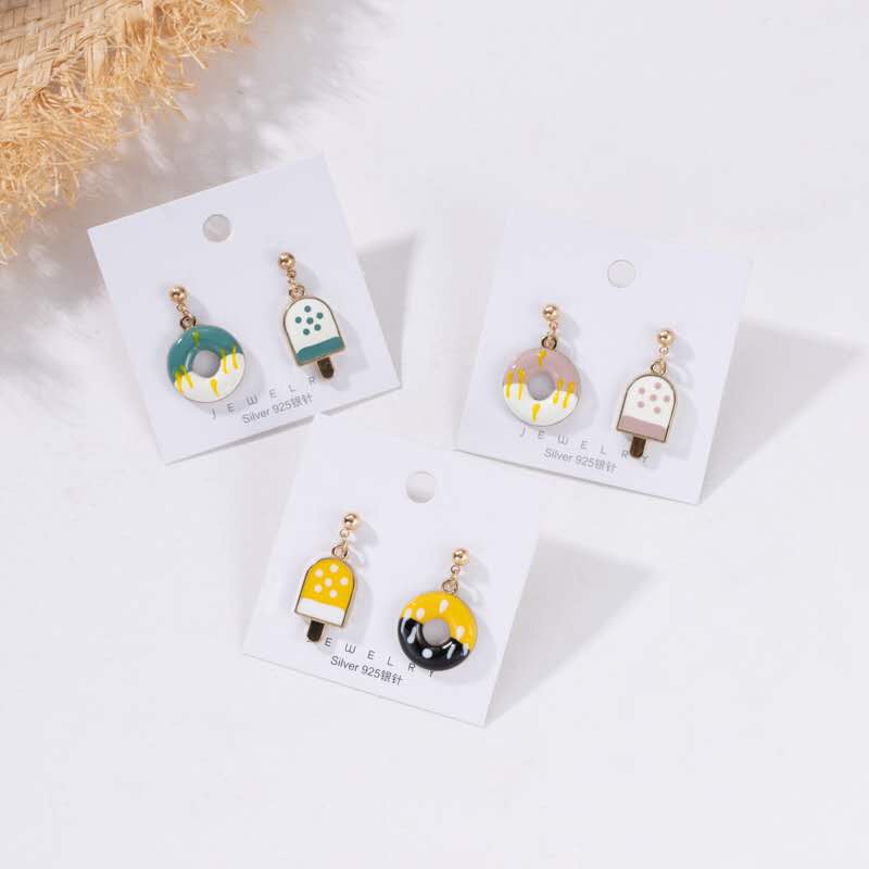 925 Silver Needle Fun creative ICE cream Donut AB earrings thumbnail