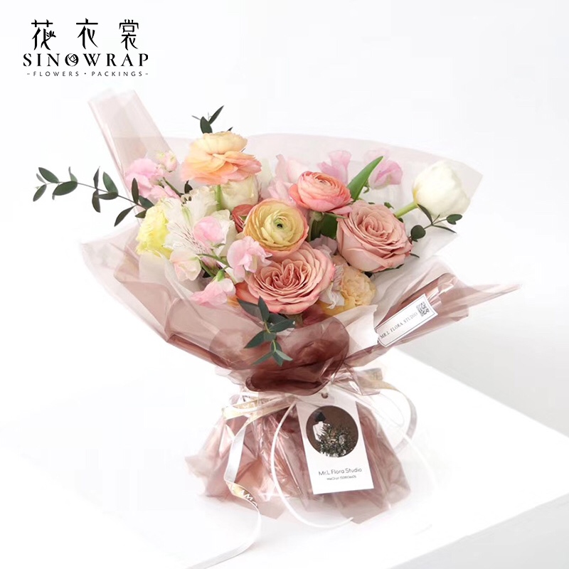 花衣裳彩色透明玻璃纸防水鲜花花艺包装纸 卷材纸花束包装材料白底实物图