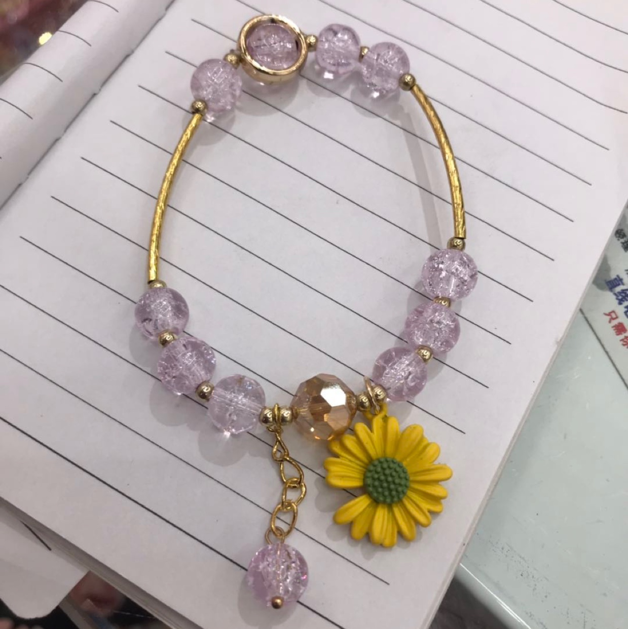 小雏菊手链管子水晶紫韩版潮流时尚简约爆花金水晶手串。鸿涛饰品-013