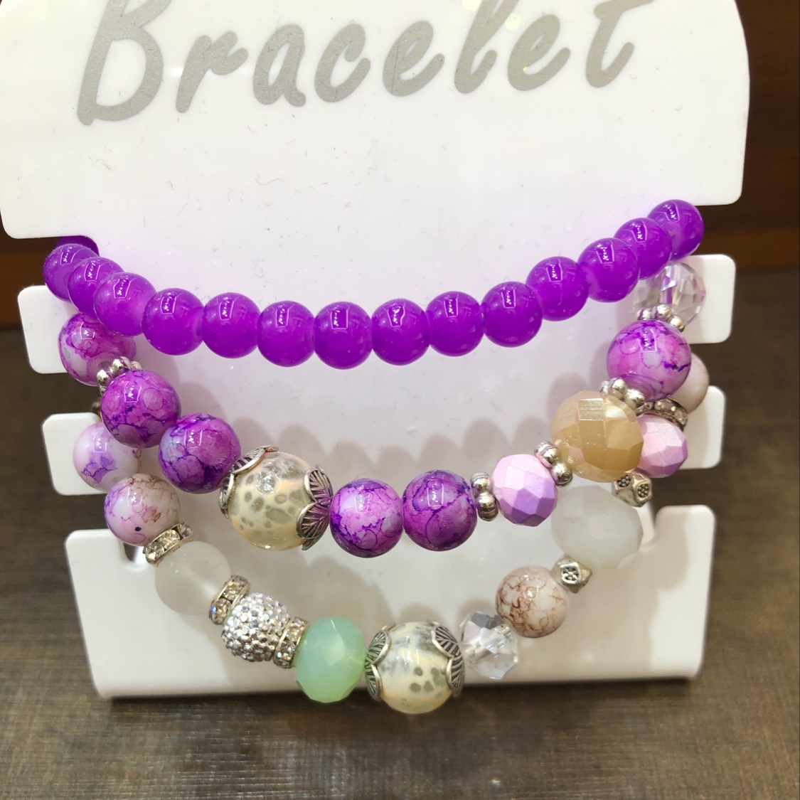 Fashion beaded bracelet with three rows of purple thumbnail