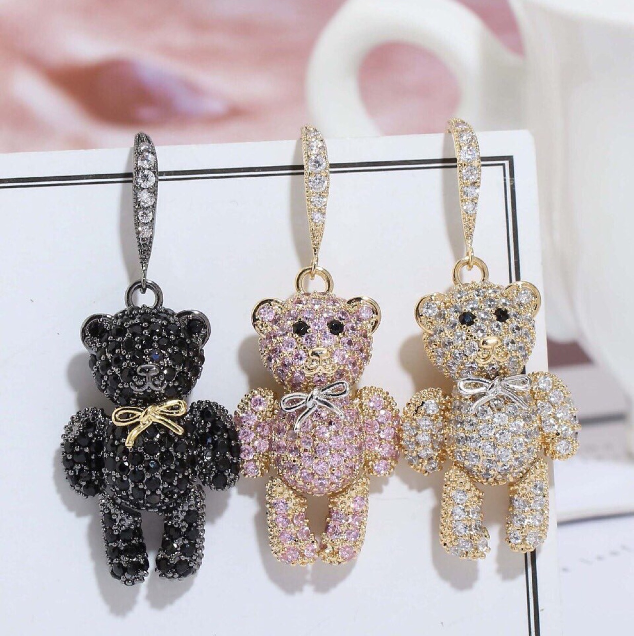 Fine zircon jewelry with cute bear earrings