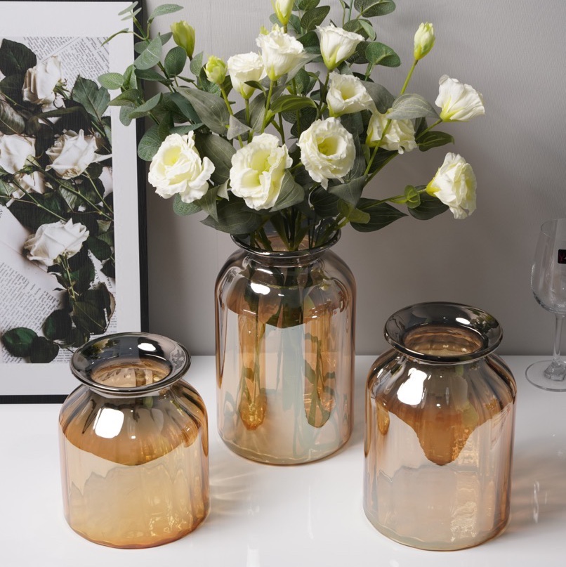 Nordic inr style transparent glass vase with vertical pattern gradient color inside the opening, creative home decoration item, flower arrangement, living room entrance decoration, factory direct sales and wholesale
