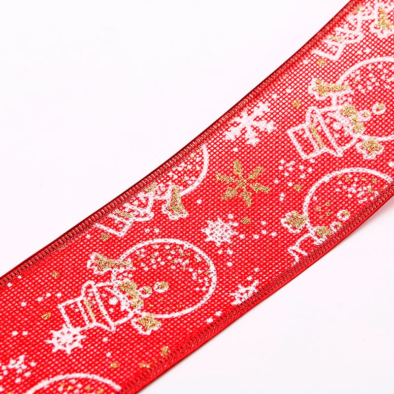 印花圣诞织带节日装饰带定做 6.3cm丝带 镶金边织带印刷丝带烫金详情图9