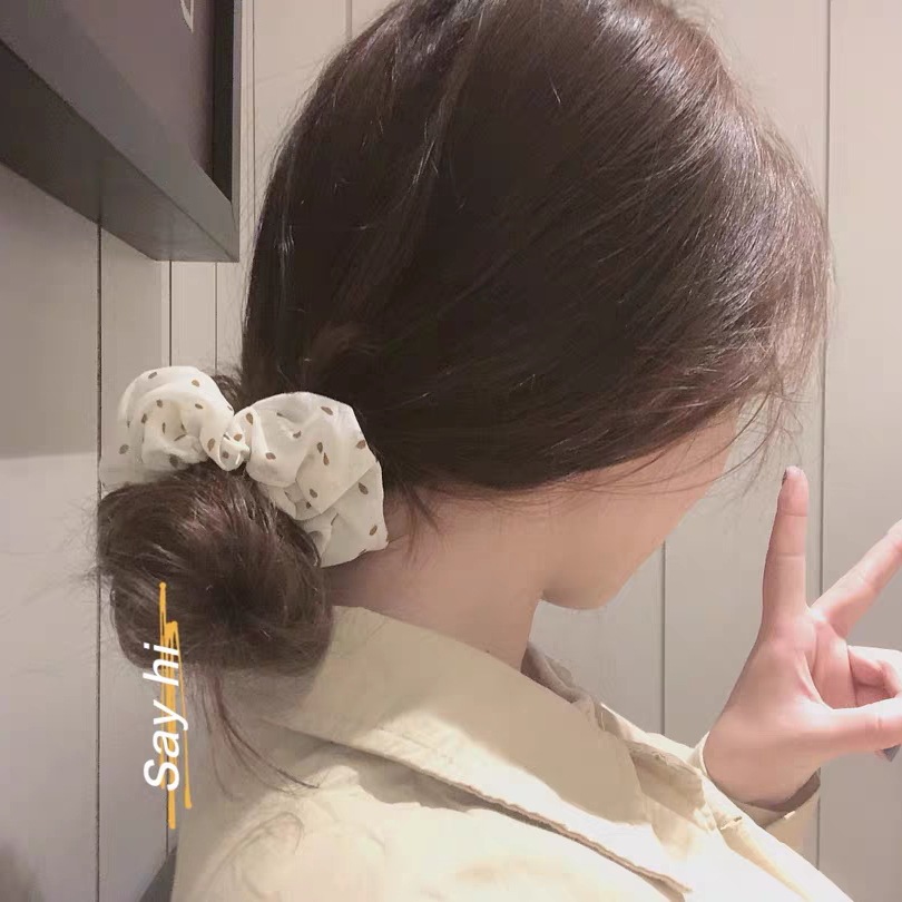 清新气质波点印花欧根纱大肠发圈头绳日系高弹力橡皮筋百搭发绳细节图