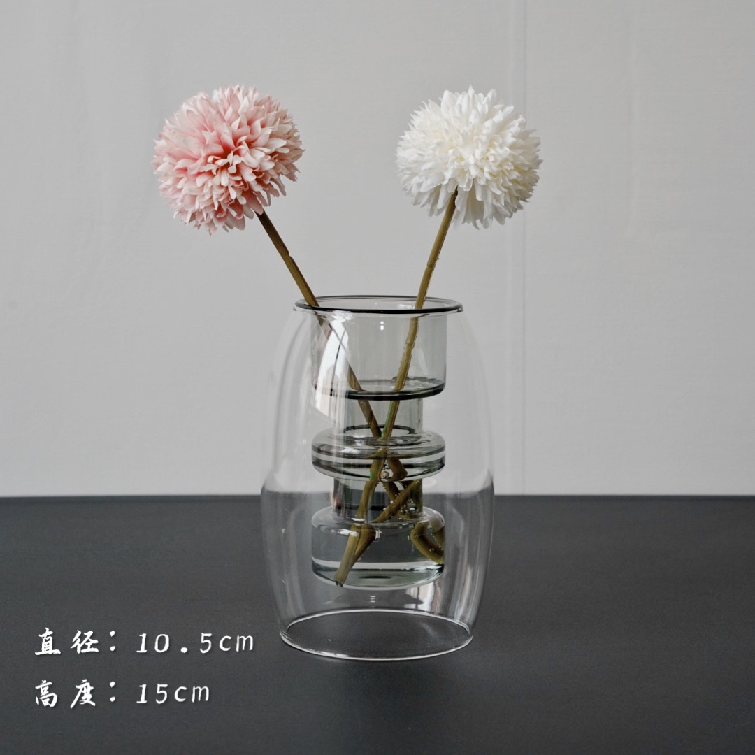 A Nordic-style colored high borosilicate transparent glass vase for flower arrangement and home decoration details Picture