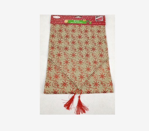 圣诞桌旗，细麻撒粉雪花钩花图案，圣诞装饰桌布，卡头包装，35×180cm，96个一件