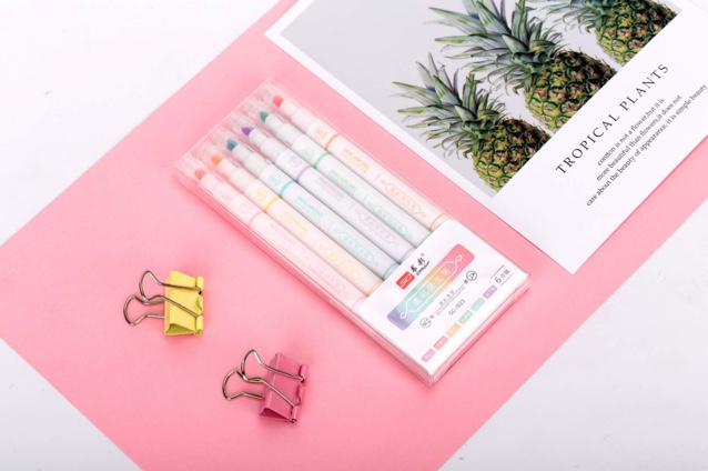 Two-headed two-color highlighter is a set of confectionery soft color pens for student office use thumbnail