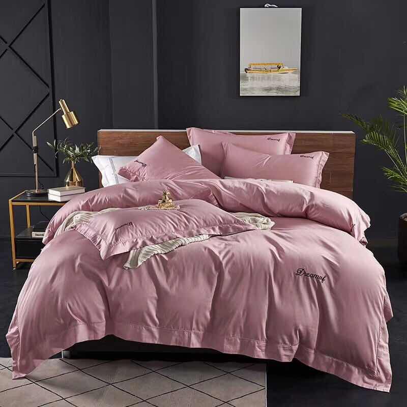 2020 New Wholesale 60 Solid Color Embroidered Four-Piece Set Pinkish Pink
