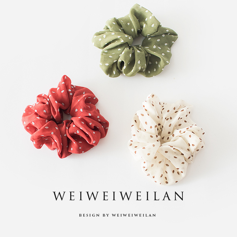 清新气质波点印花欧根纱大肠发圈头绳日系高弹力橡皮筋百搭发绳产品图