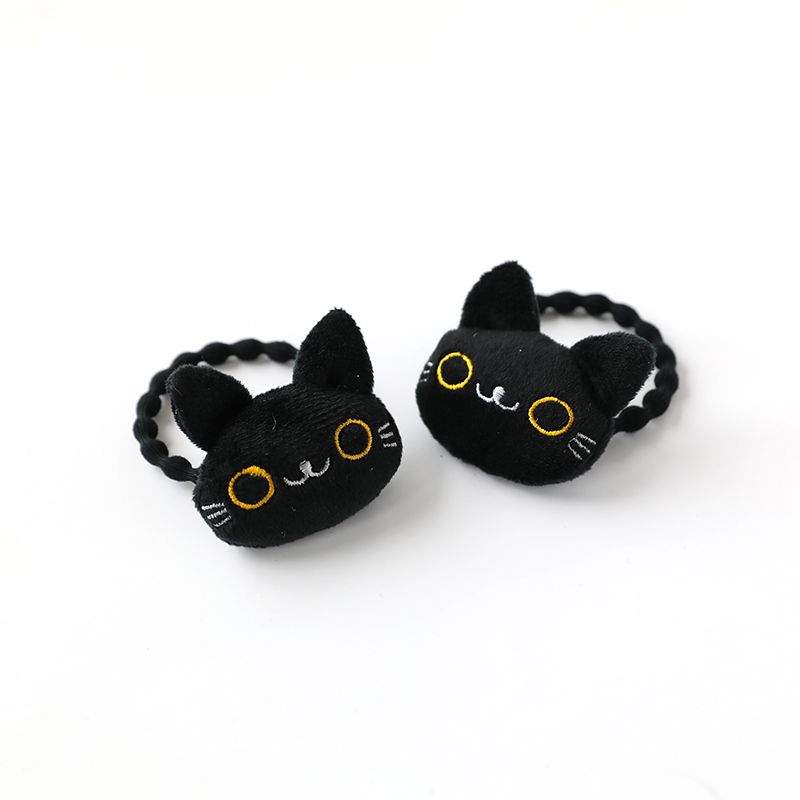 日系卡通毛绒小黑猫头绳学生个性创意发圈头饰