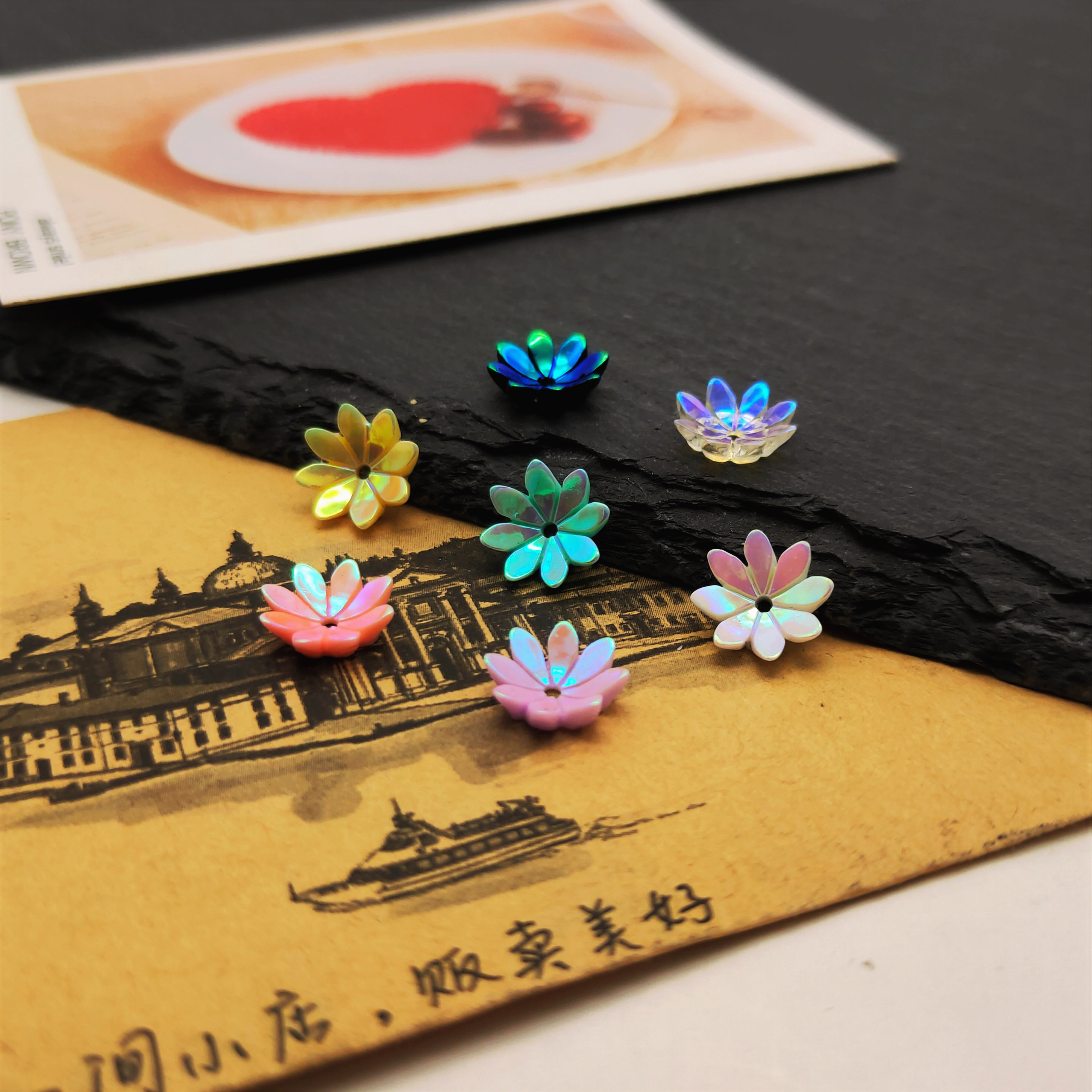 New nail art imitation shell flower accessory, a popular bestseller, 10mm eight-petal AB lotus handmade DIY accessory, headwear accessory detail image 10