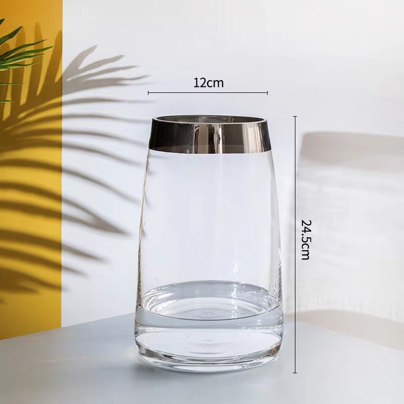 Modern, simple and light luxury style, transparent glass vase with a closed edge, living room decoration, lucky bamboo creative flower arrangement decoration, factory direct sales and wholesale Item Picture