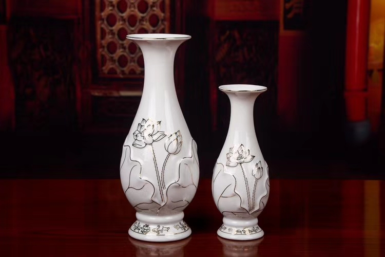 Auspicious Buddhist utensils with gilded 6-inch and 8-inch pure water bottles
