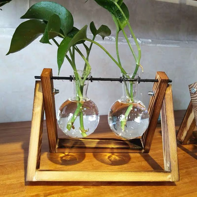 Direct sales and wholesale of Nordic simple wooden frame hanging bottles, glass vases, hydroponic plant ornaments and decorations from the manufacturer Specification image