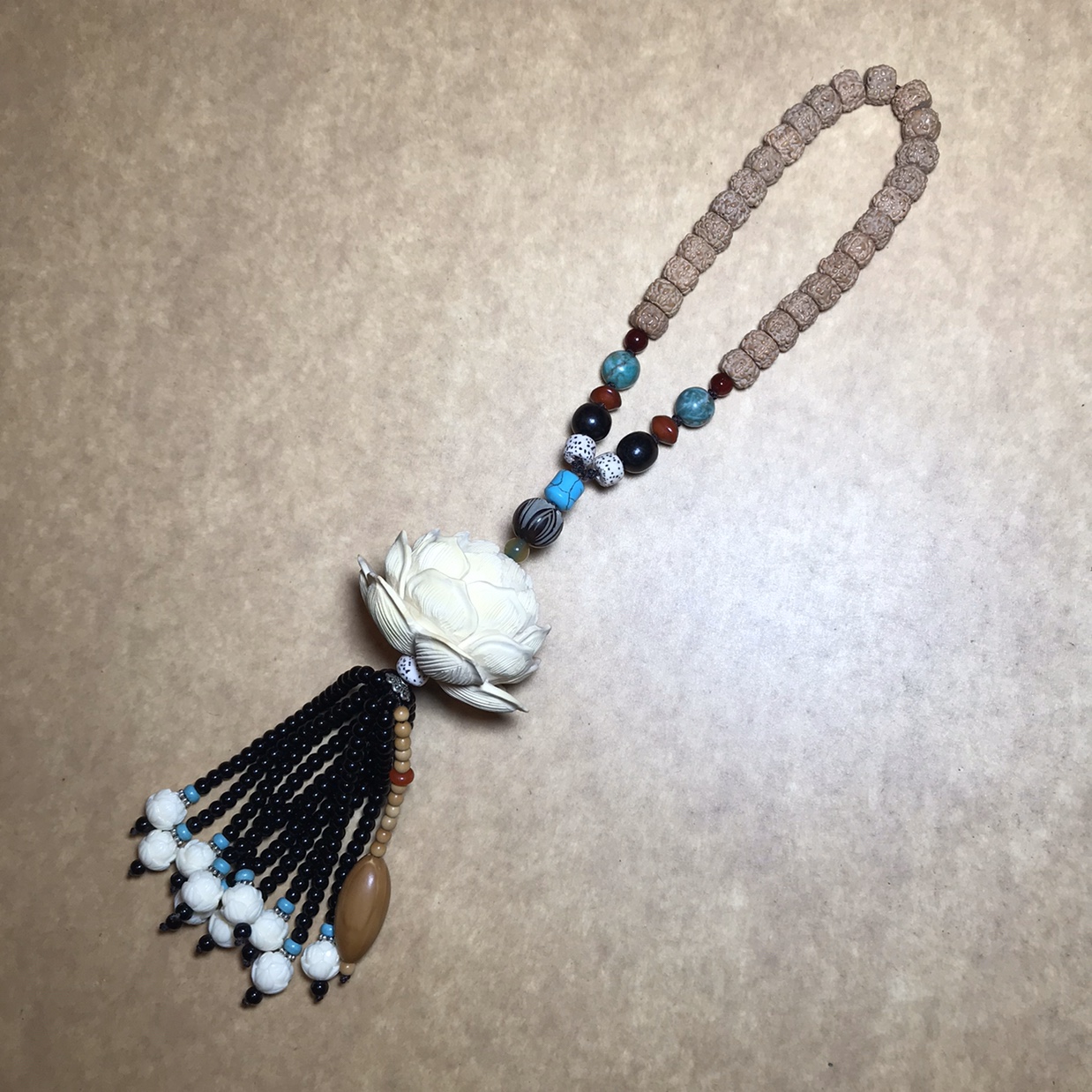 Five-layer lotus pendant car hanging made of boxwood