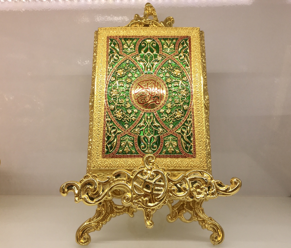 穆斯林经书盒 首饰盒 小号锌合金古兰经盒 Z1010S+锌架 金滴红绿