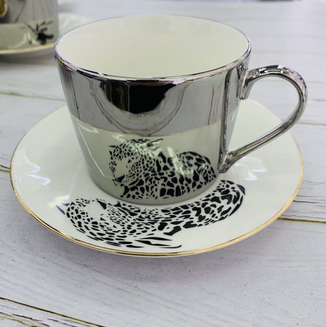7845德伟陶瓷倒影杯碟豹子镀银大号咖啡☕️杯碟