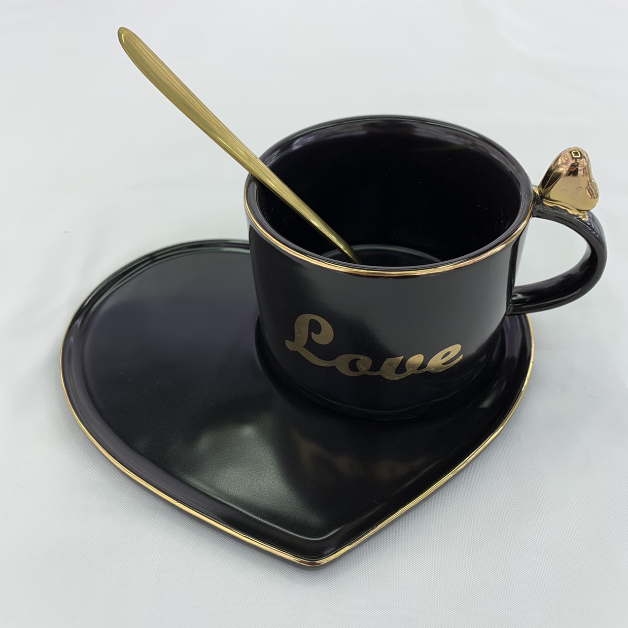 7845德伟陶瓷咖啡杯碟爱心杯碟小茶包love黑色金