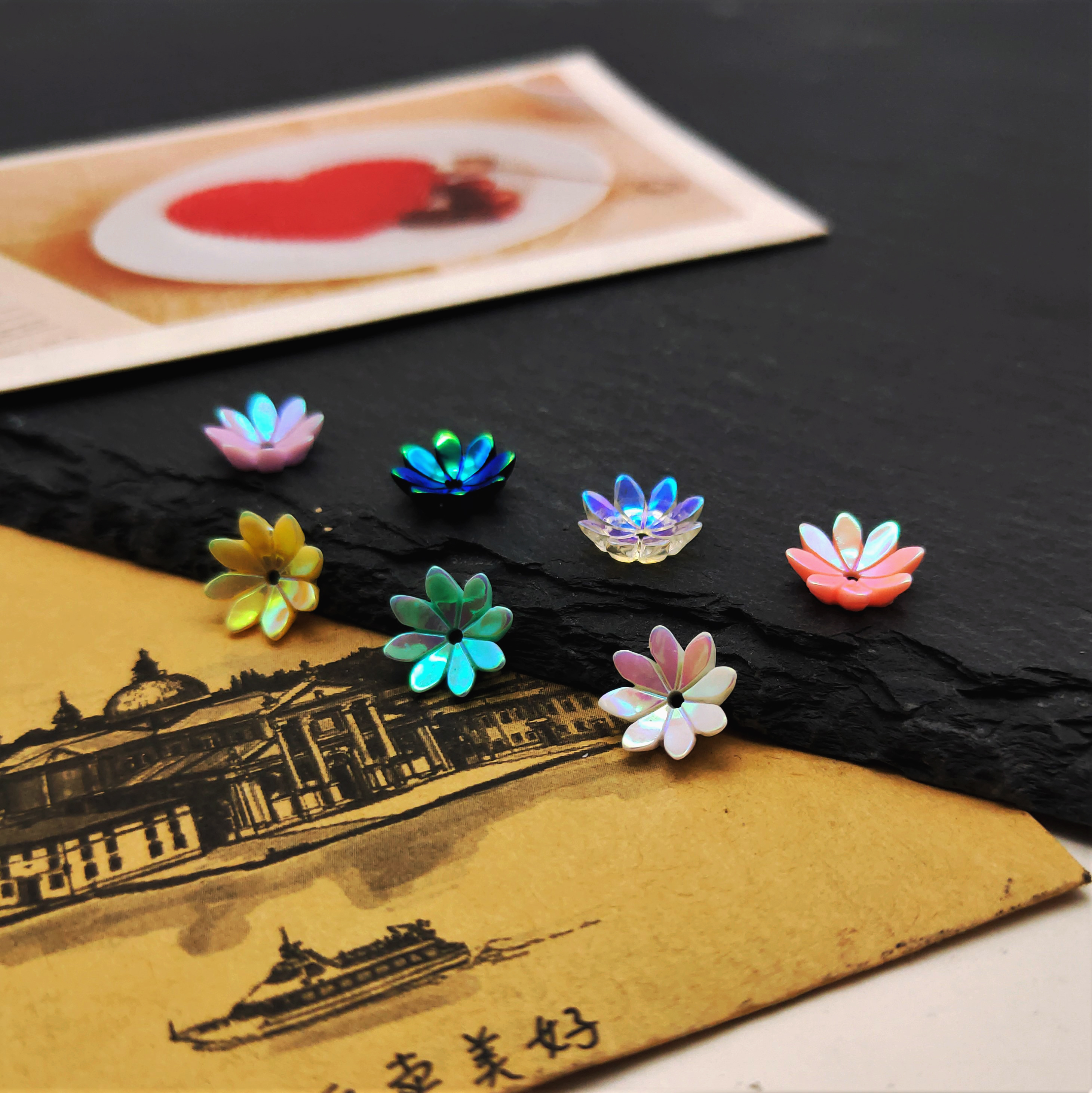 New nail art imitation shell flower accessory, a popular bestseller, 10mm eight-petal AB lotus handmade DIY accessory, headwear accessory detail image 8