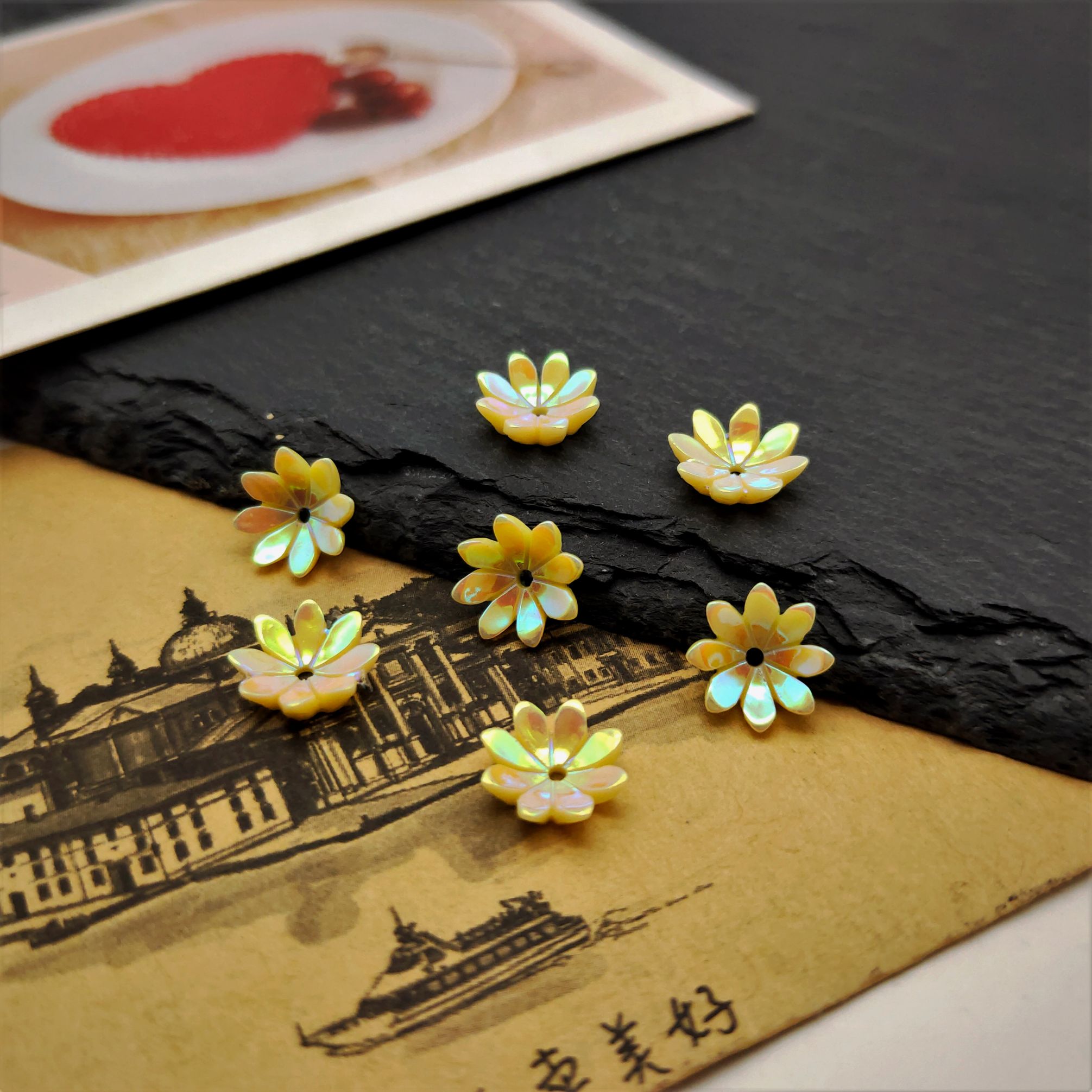 New nail art imitation shell flower accessory, a popular bestseller, 10mm eight-petal AB lotus handmade DIY accessory, headwear accessory undefined